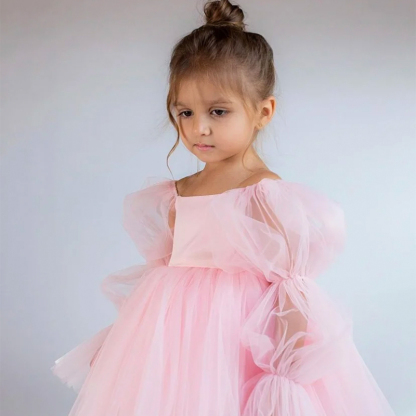 Mesh Split Joint Long sleeve Midi Dresses - Pink - 15-16Y - image 10