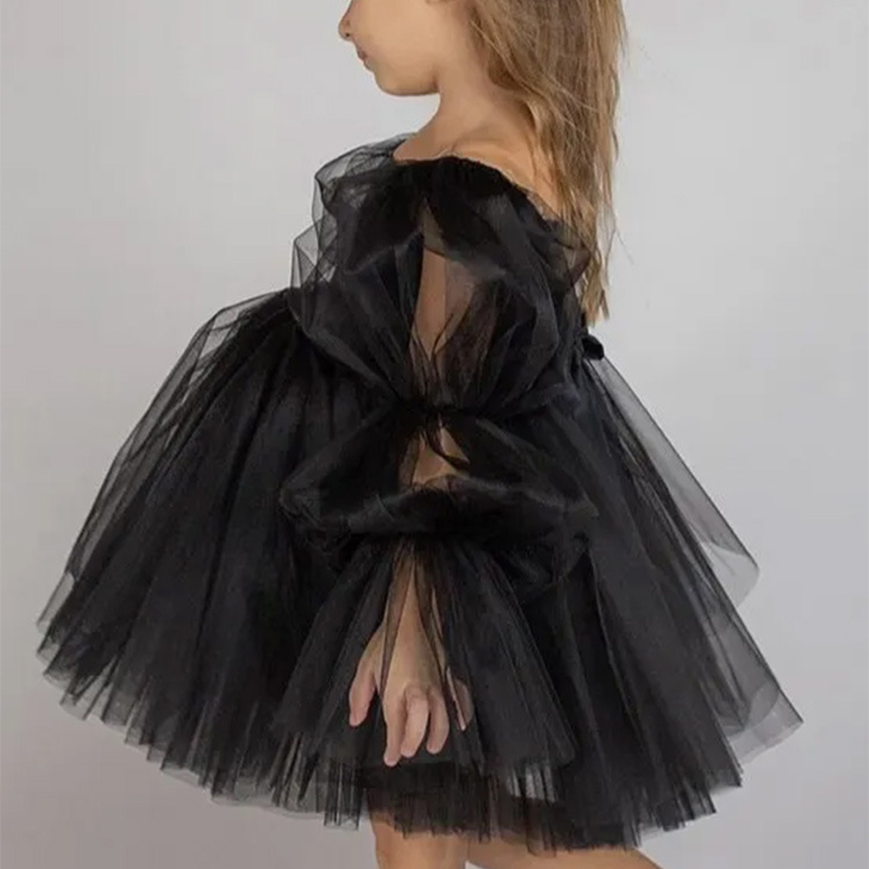 Mesh Split Joint Long sleeve Midi Dresses - Black - 15-16Y - image 11