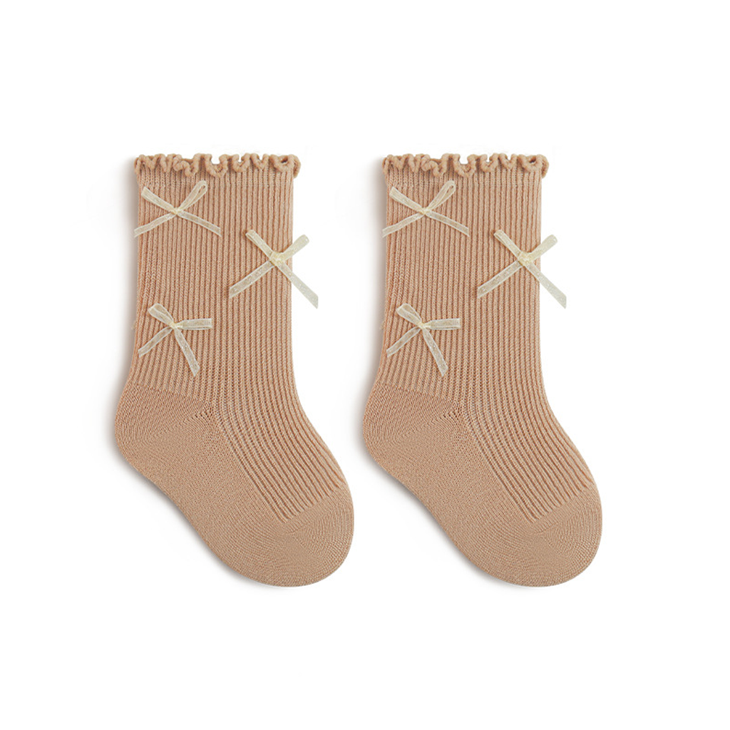 Solid With Bow Socks - Caramel - 5-8Y - image 11