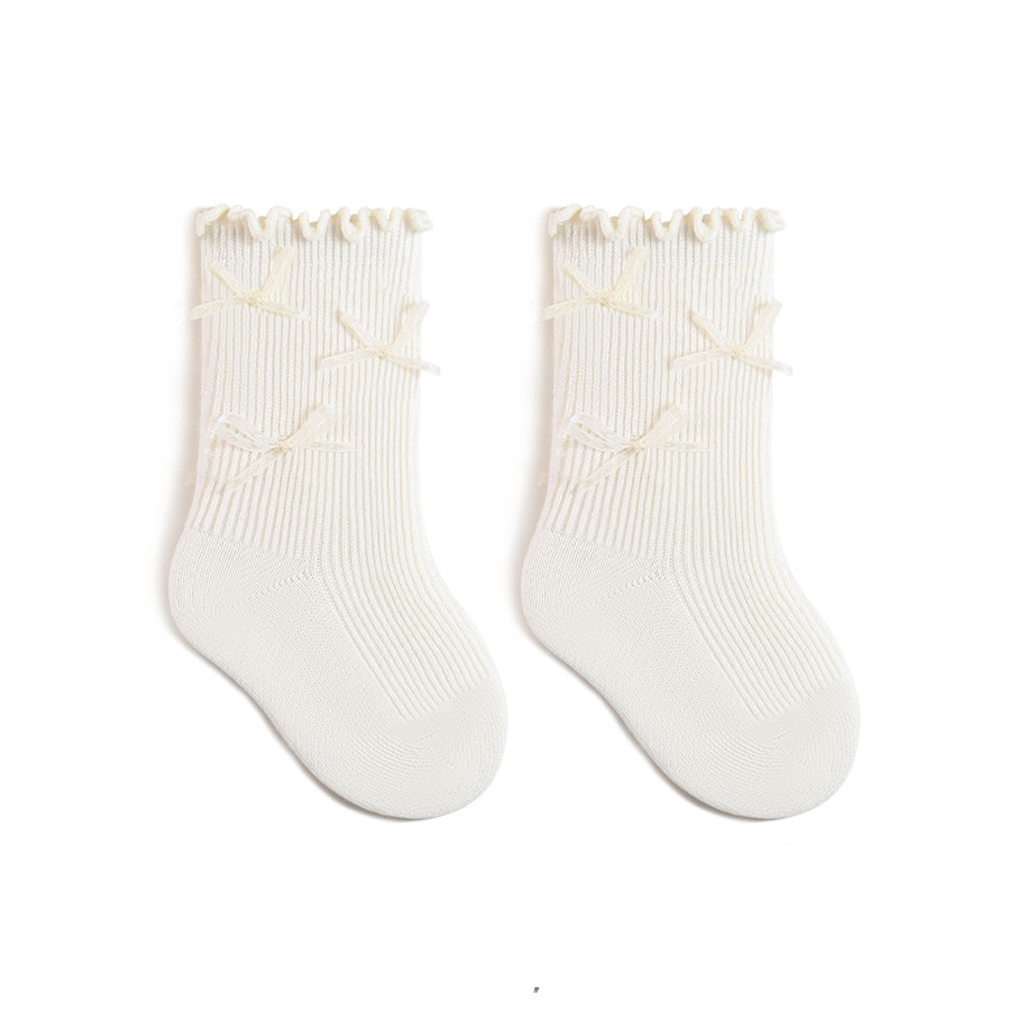 Solid With Bow Socks - White - 5-8Y - image 9