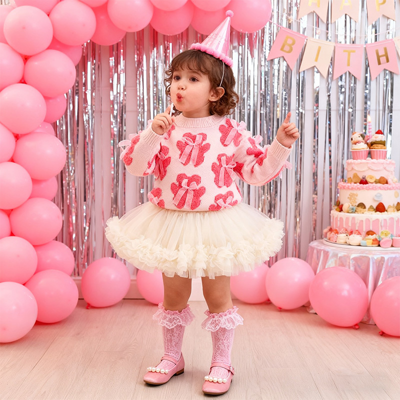 Acrylic Little Bear Bow Long Sleeves Midi Two-piece Set - image 31