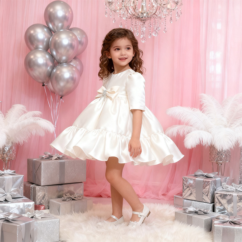 [Archive Sale] Satin Bow Long Sleeve Mid-long Dresses - image 5