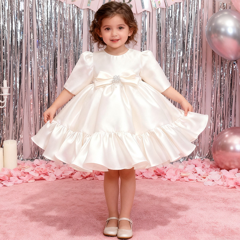 [Archive Sale] Satin Bow Long Sleeve Mid-long Dresses - image 2