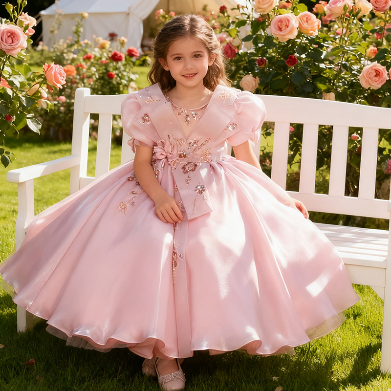 Organza Folds Rosette Short Sleeve Maxi Dresses - image 2