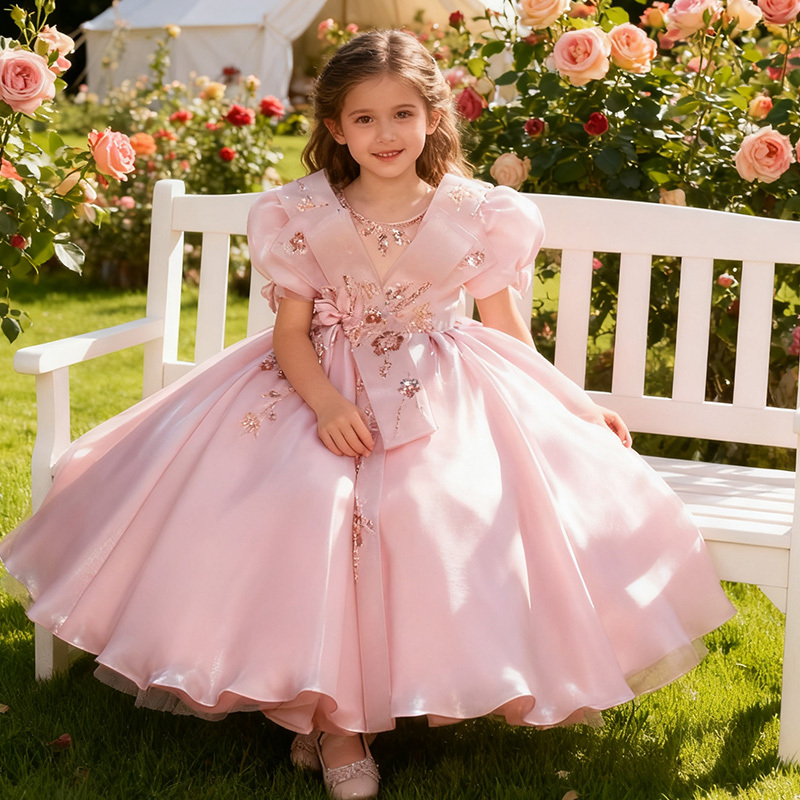 Organza Folds Rosette Short Sleeve Maxi Dresses - image 2