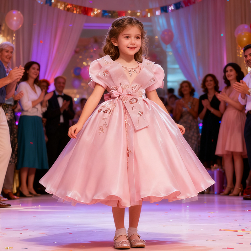 Organza Folds Rosette Short Sleeve Maxi Dresses - image 6