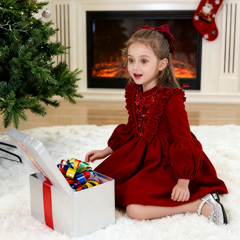 Velvet Sequins Flouncing Half Sleeve Mid-long Dresses - image 12