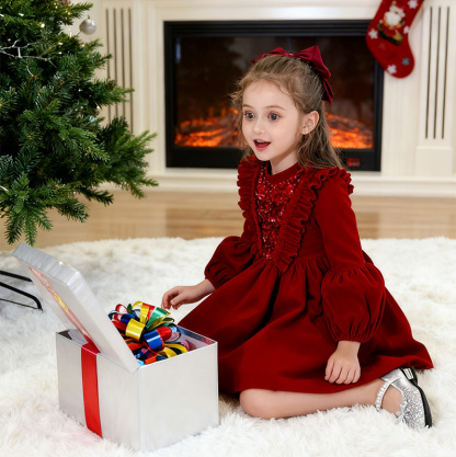 Velvet Sequins Flouncing Half Sleeve Mid-long Dresses - image 12