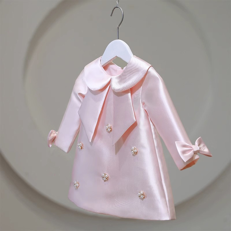 Satin Bow Long sleeve Midi Dresses - image 4