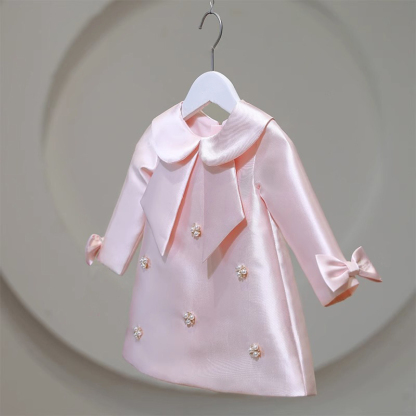 Satin Bow Long sleeve Midi Dresses - image 4