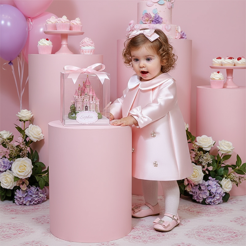 Satin Bow Long sleeve Midi Dresses - Pink - 7-8Y - image 1