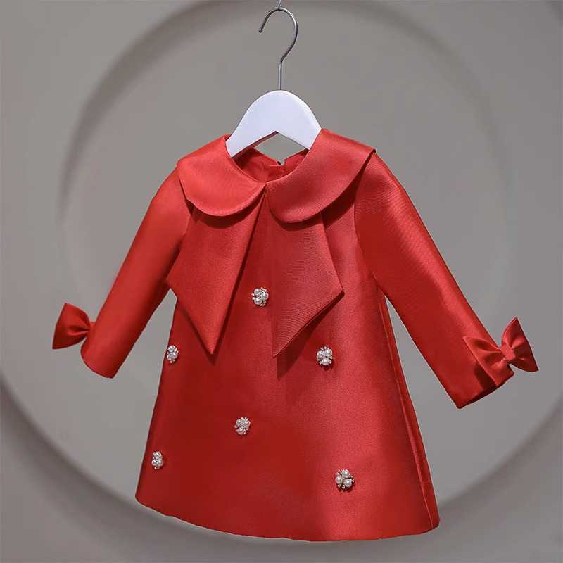 Satin Bow Long sleeve Midi Dresses - image 8