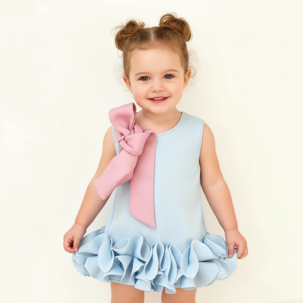 SCUBA KNIT Bow Sleeveless Midi Dresses - Blue - 6Y - image 10