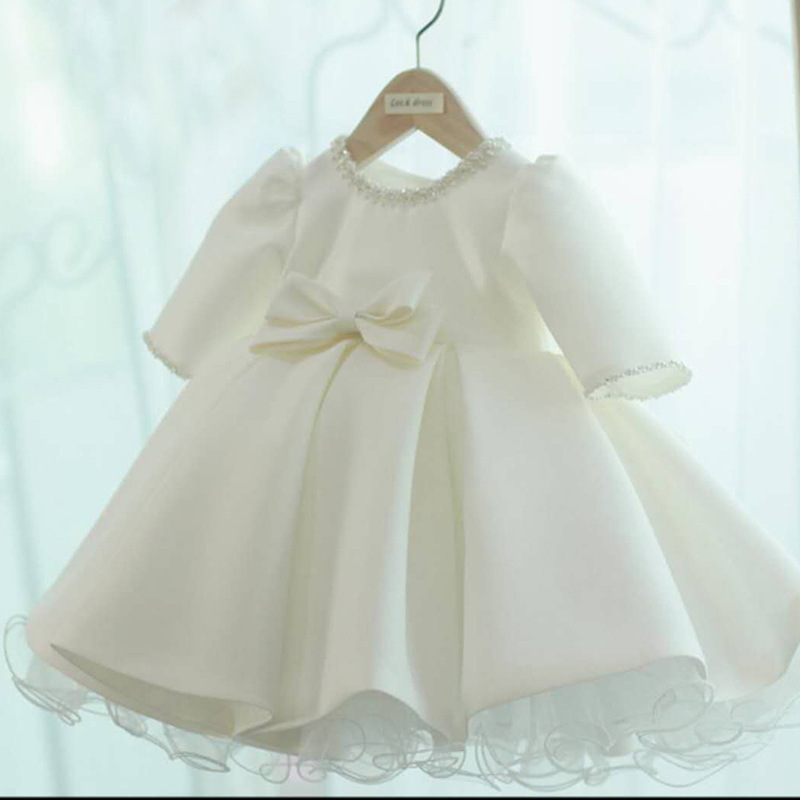 Organza Bow Short Long sleeve Midi Dresses - White - 11-12Y - image 1
