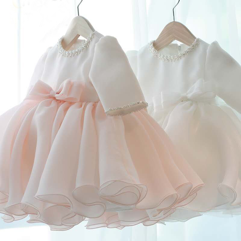 Organza Bow Short Long sleeve Midi Dresses - Pink - 11-12Y - image 3