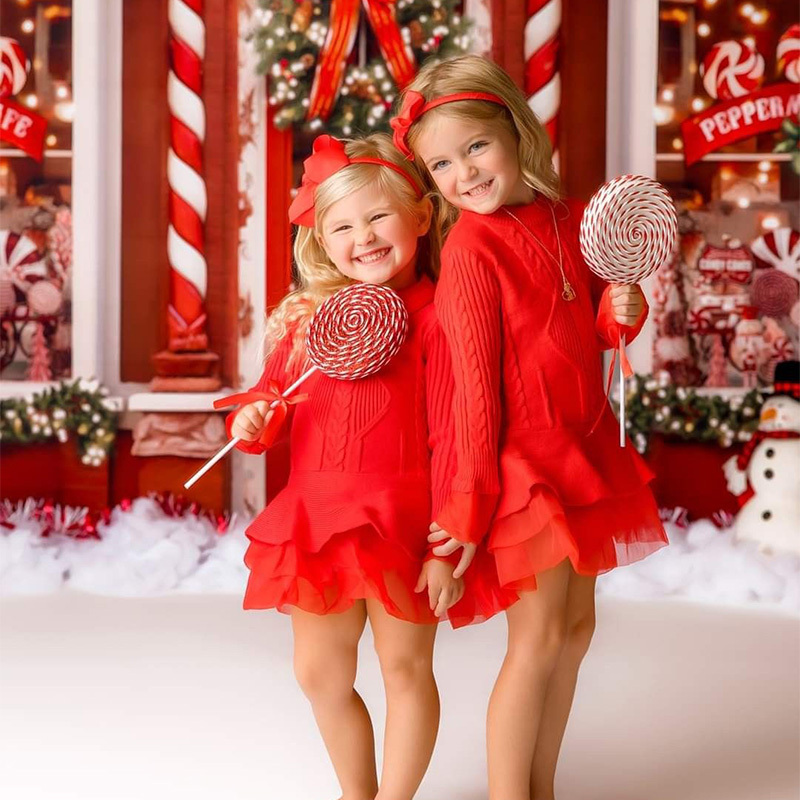 Yarn/wool Yarn Split Joint Long Sleeve Midi Dresses - image 2