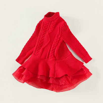 Yarn/wool Yarn Split Joint Long Sleeve Midi Dresses - image 7