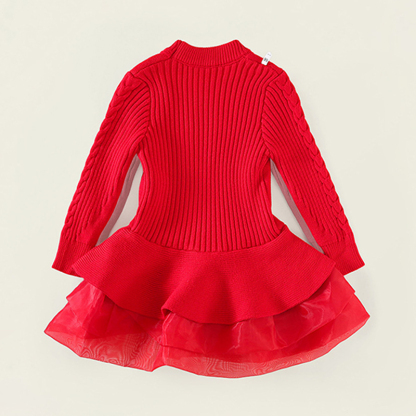 Yarn/wool Yarn Split Joint Long Sleeve Midi Dresses - image 6