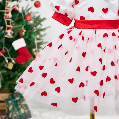 Mesh Heart/cordate Bow Short Sleeve Mid-long Dresses - image 10