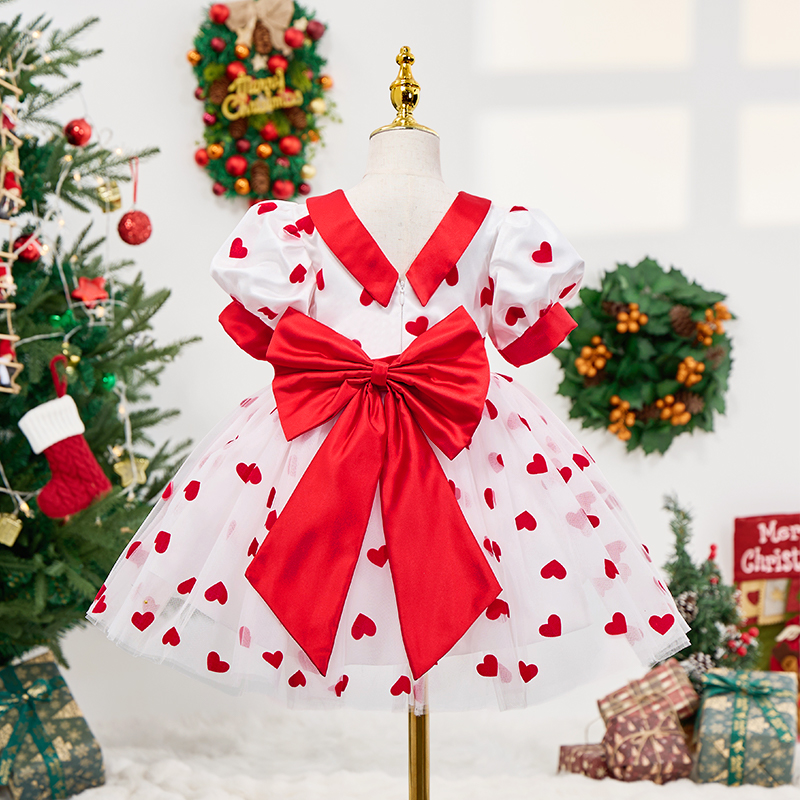 Mesh Heart/cordate Bow Short Sleeve Mid-long Dresses - image 2