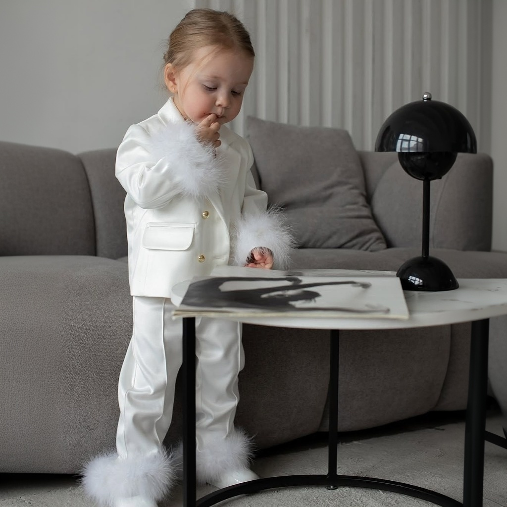 Acetate Feather-trimmed Removable Long Sleeve Two-piece Set - image 3