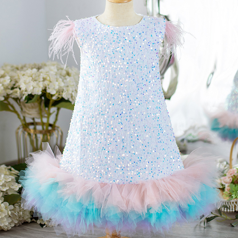 [Archive Sale] Glitter Feather Sleeveless Midi Dresses - Light Blue - 1-2Y【90cm】 - image 1