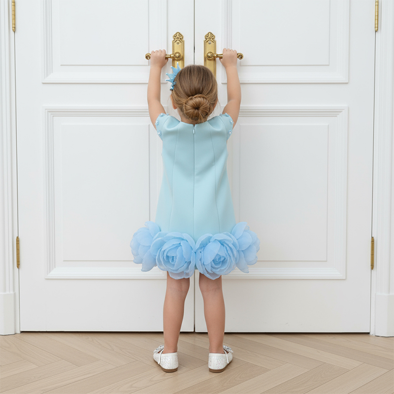 Scuba Knit Rosette Cap Sleeve Midi Dresses - Lake Blue - 8-10Y - image 2