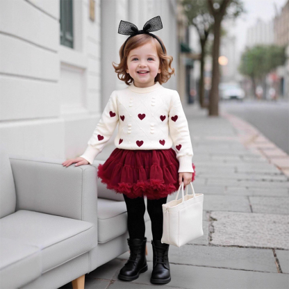 Yarn/wool Yarn Embroidery Long Sleeve Regular Two-piece Set - White - 7Y - image 1