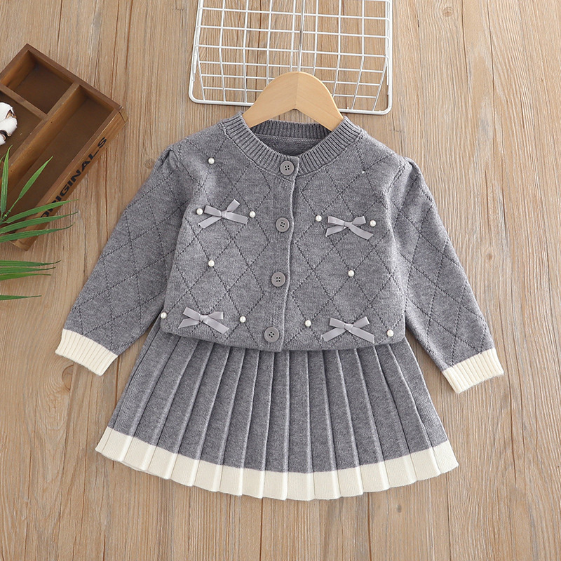 [Archive Sale] Yarn/wool Yarn Bow Imitation Pearls Long Sleeve Regular Two-piece Set - image 3
