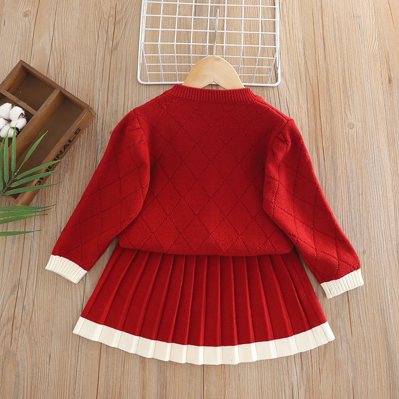 Yarn/wool Yarn Bow Imitation Pearls Long Sleeve Regular Two-piece Set - image 17