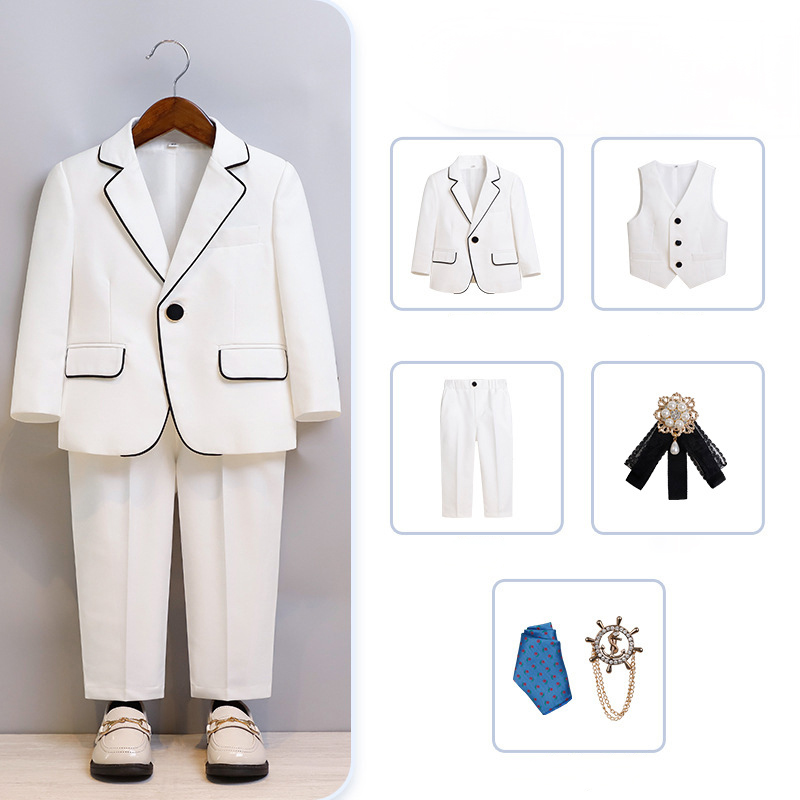[Archive Sale] Chemical Fiber Blend Piping Long Sleeve Regular 6-piece Formal Suit - White - Suit 6-Piece Set - 110cm - image 1