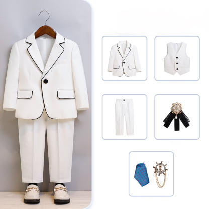 [Archive Sale] Chemical Fiber Blend Piping Long Sleeve Regular 6-piece Formal Suit - White - Suit 6-Piece Set - 110cm - image 1