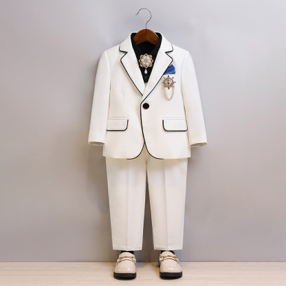 Chemical Fiber Blend Piping Long Sleeve Regular 7-piece Formal Suit - image 7