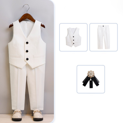 Chemical Fiber Blend Piping Long Sleeve Regular 7-piece Formal Suit - White - Long Pants Vest 3-Piece Set - 170cm - image 9