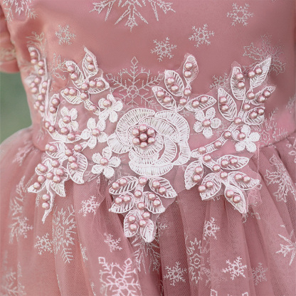 Mesh Christmas Folds Rosette Short Sleeve Mid-long Dresses - image 7