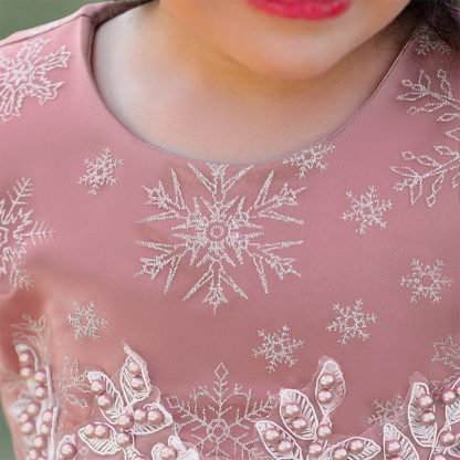 Mesh Christmas Folds Rosette Short Sleeve Mid-long Dresses - image 6