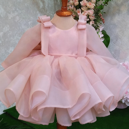 Organza Bow Long Sleeve Midi Dresses - image 4