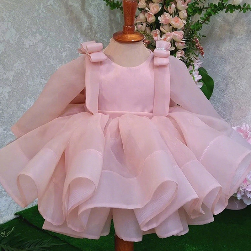 Organza Bow Long Sleeve Midi Dresses - image 3
