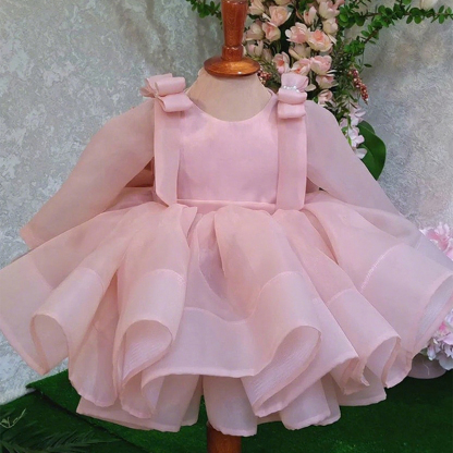 Organza Bow Long Sleeve Midi Dresses - image 3