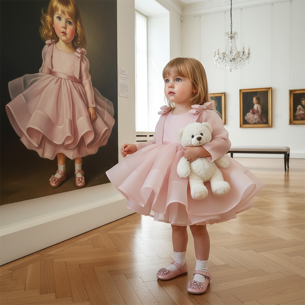 Organza Bow Long Sleeve Midi Dresses - image 2