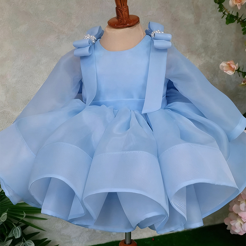 Organza Bow Long Sleeve Midi Dresses - image 8