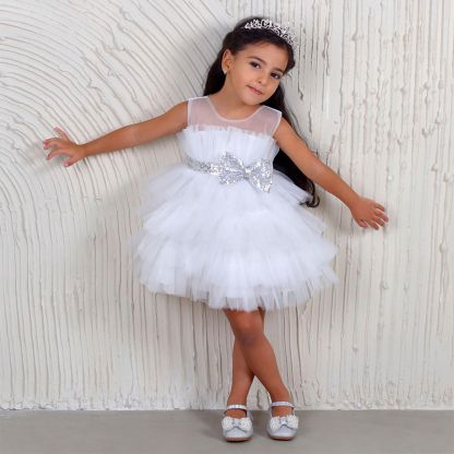 Mesh Folds Sleeveless Midi Dresses - White - 8Y - image 1