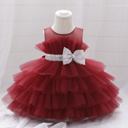 Mesh Folds Sleeveless Midi Dresses - Red - 8Y - image 15