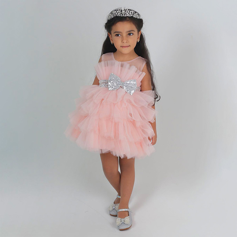 Mesh Folds Sleeveless Midi Dresses - Light Pink - 8Y - image 34