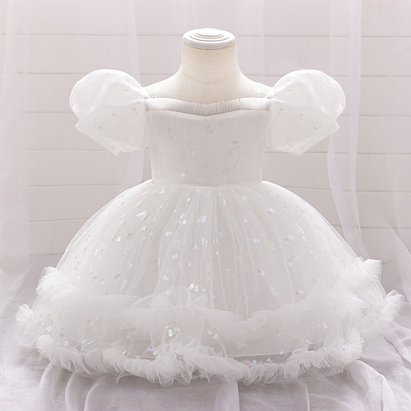 Mesh Bow Short Sleeve Midi Dresses - White - 2-3Y - image 1