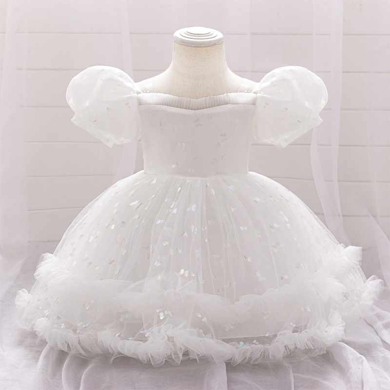 Mesh Bow Short Sleeve Midi Dresses - White - 2-3Y - image 1
