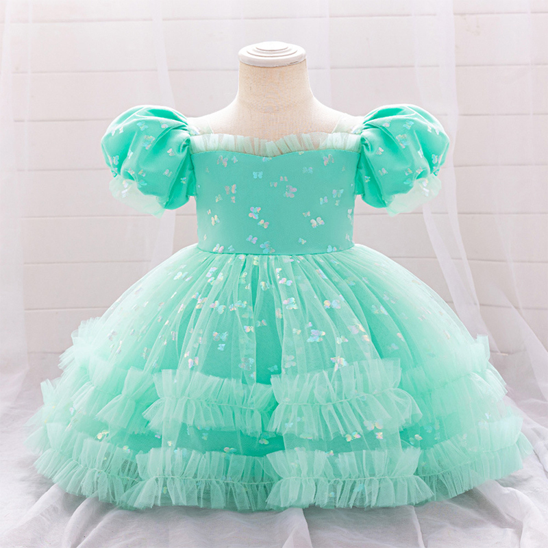 Mesh Bow Short Sleeve Midi Dresses - Light Green - 2-3Y - image 16