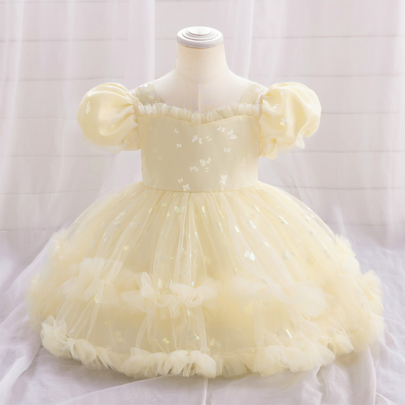 Mesh Bow Short Sleeve Midi Dresses - Champagne - 2-3Y - image 35