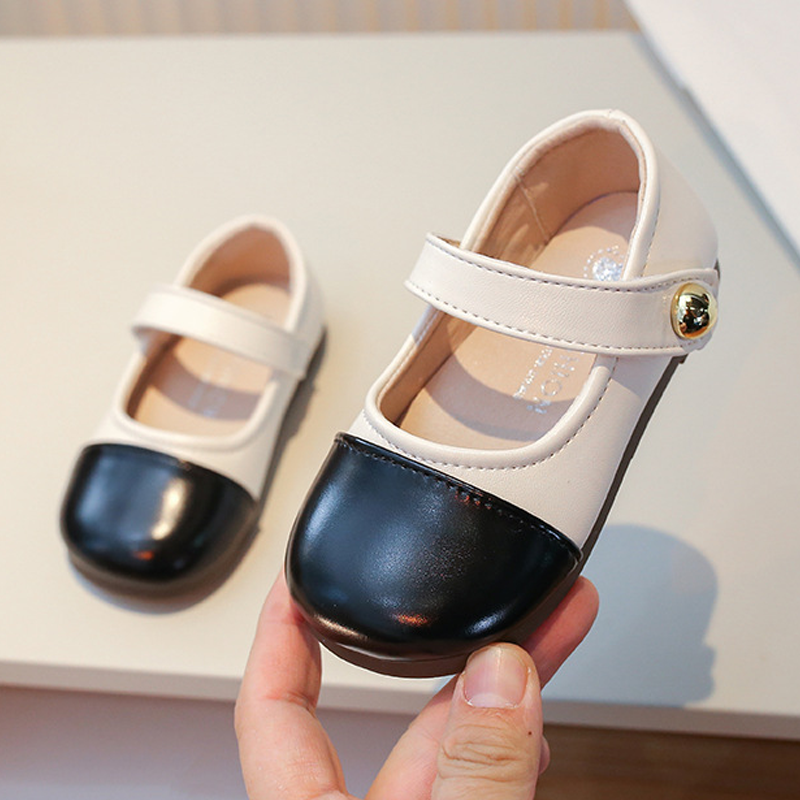 Color-block Metallic Finish Round Toe Flats - Beige - US13.5（EUR31） - image 9