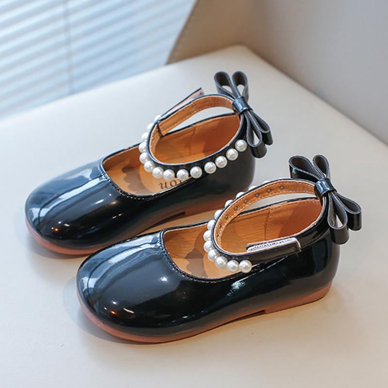 Solid Metallic Finish Round Toe Flats - Black - US2（EUR33） - image 11